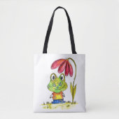 Niedlicher Whimsical Green Frosch unter einer rote Tasche (Vorderseite)