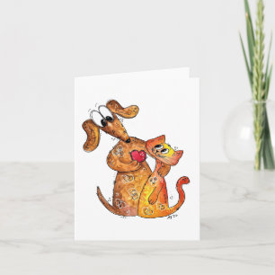 Niedlicher Whimsical Hund und Katze Karte