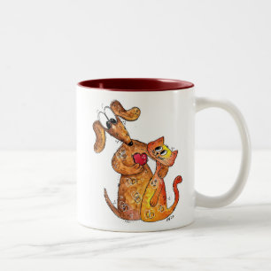 Niedlicher Whimsical Hund und Katze Zweifarbige Tasse