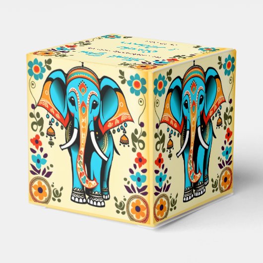 Niedlicher Whimsical indischer Hochzeitelefant vie Geschenkschachtel (Rückseite)