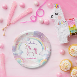 Niedlicher Whimsical Magical Unicorn Regenbogen Pappteller