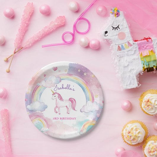 Niedlicher Whimsical Magical Unicorn Regenbogen Pappteller (Party)
