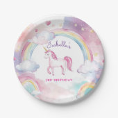 Niedlicher Whimsical Magical Unicorn Regenbogen Pappteller (Vorderseite)