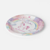 Niedlicher Whimsical Magical Unicorn Regenbogen Pappteller (Schrägansicht)