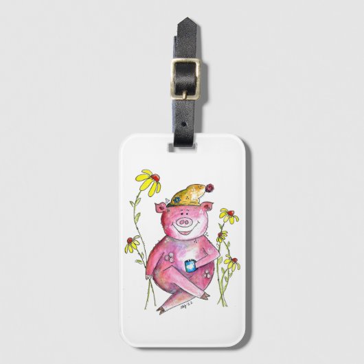 Niedlicher Whimsical Pig Drink Kaffee Gepäckanhänger (Vorderseite Vertikal)