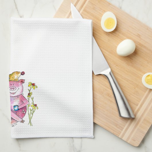 Niedlicher Whimsical Pig Drink Kaffee Geschirrtuch (Viertel Falte)