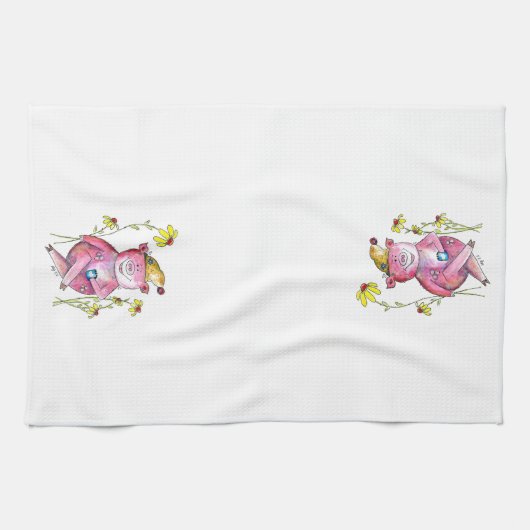 Niedlicher Whimsical Pig Drink Kaffee Geschirrtuch (Horizontal)