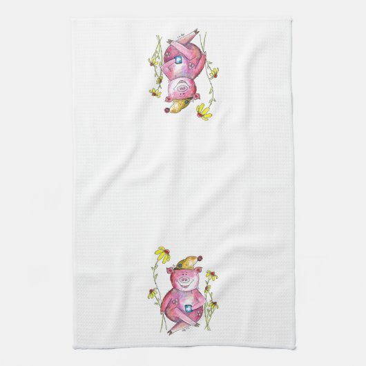 Niedlicher Whimsical Pig Drink Kaffee Geschirrtuch (Vertikal)