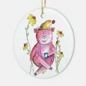 Niedlicher Whimsical Pig Drink Kaffee Keramik Ornament (Links)