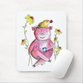 Niedlicher Whimsical Pig Drink Kaffee Mousepad (Mit Mouse)