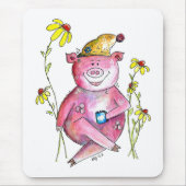 Niedlicher Whimsical Pig Drink Kaffee Mousepad (Vorne)