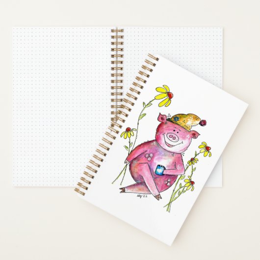 Niedlicher Whimsical Pig Drink Kaffee Notizblock (Innen)