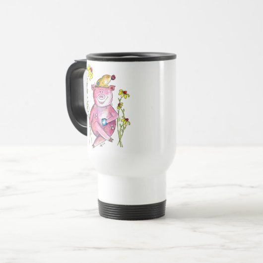 Niedlicher Whimsical Pig Drink Kaffee Reisebecher (Vorderseite Links)