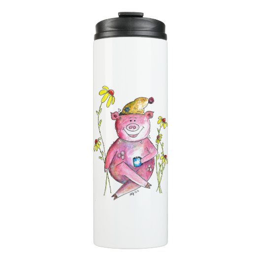 Niedlicher Whimsical Pig Drink Kaffee Thermosbecher (Vorderseite)