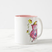 Niedlicher Whimsical Pig Drink Kaffee Zweifarbige Tasse (VorderseiteRechts)
