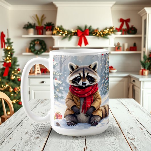 Niedlicher Whimsical Raccoon Weihnachten Kaffeetasse
