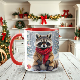 Niedlicher Whimsical Raccoon Weihnachten Tasse