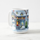 Niedlicher Whimsical Snowman in der Weihnachtsfeie Kaffeetasse (Vorderseite Links)