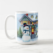 Niedlicher Whimsical Snowman in der Weihnachtsfeie Kaffeetasse (Links)