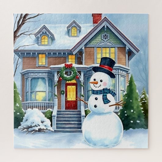 Niedlicher Whimsical Snowman in der Weihnachtsfeie Puzzle (Vertikal)