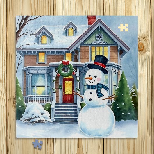 Niedlicher Whimsical Snowman in der Weihnachtsfeie Puzzle