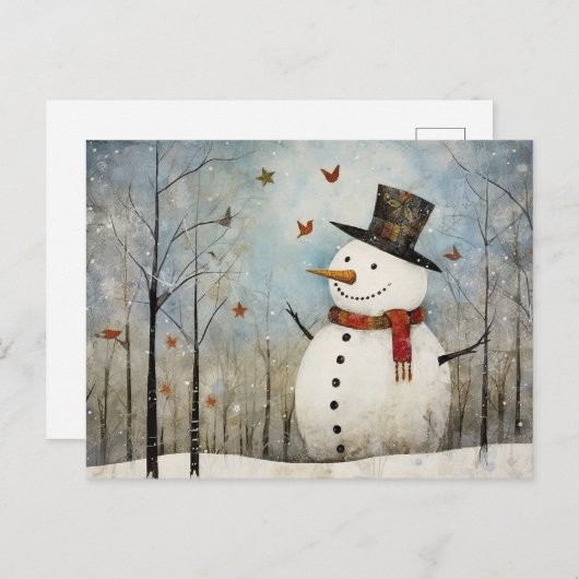 Niedlicher Whimsical Snowman in einem Top Hat Postkarte (Vorne/Hinten)