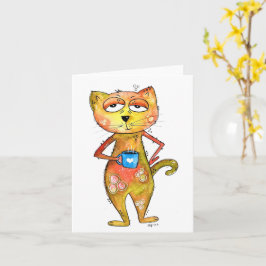 Niedlicher Whimsical Tired Cat Drink Kaffee Karte