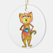 Niedlicher Whimsical Tired Cat Drink Kaffee Keramik Ornament (Links)