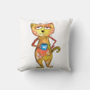 Niedlicher Whimsical Tired Cat Drink Kaffee Kissen
