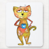 Niedlicher Whimsical Tired Cat Drink Kaffee Mousepad (Vorne)