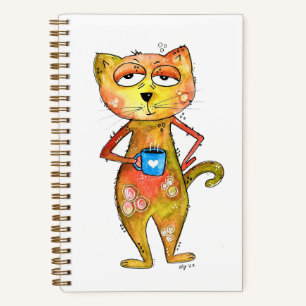 Niedlicher Whimsical Tired Cat Drink Kaffee Notizblock