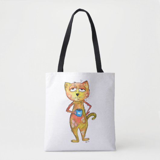 Niedlicher Whimsical Tired Cat Drink Kaffee Tasche (Vorderseite)