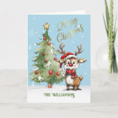 Niedlicher Whimsical Watercolor Rentier Weihnachts Karte (Vorderseite)