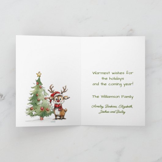 Niedlicher Whimsical Watercolor Rentier Weihnachts Karte (Innenseite)