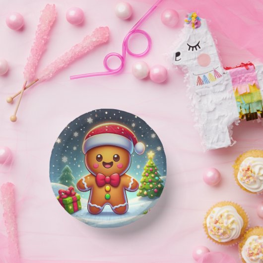 Niedlicher Whimsical Weihnachten/Winter Lebkuchen Pappteller (Party)