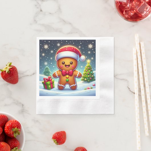 Niedlicher Whimsical Weihnachten/Winter Lebkuchen  Serviette (Beispiel)