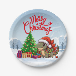 Niedlicher/Whimsicaler Weihnachtsbaby-Dino Pappteller