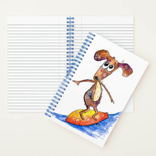 Niedlicher Whimsikaler Hund auf der Surfboard Notizblock (Innen)