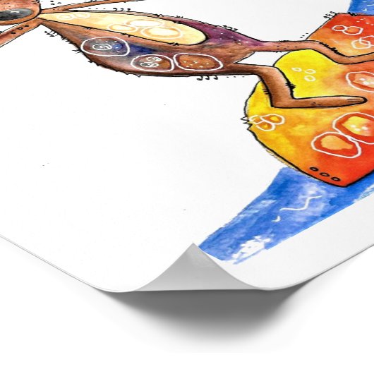 Niedlicher Whimsikaler Hund auf der Surfboard Poster (Ecke)