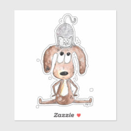 Niedlicher Whimsikaler Hund mit Katze auf seinem K Aufkleber