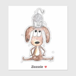 Niedlicher Whimsikaler Hund mit Katze auf seinem K Aufkleber