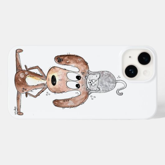 Niedlicher Whimsikaler Hund mit Katze auf seinem K Case-Mate iPhone Hülle (Rückseite (Horizontal))