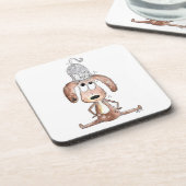 Niedlicher Whimsikaler Hund mit Katze auf seinem K Getränkeuntersetzer (Linke Seite)