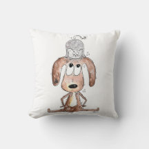 Niedlicher Whimsikaler Hund mit Katze auf seinem K