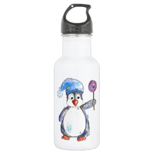 Niedlicher Whimsikaler Pinguin mit Lollipop Edelstahlflasche