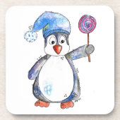 Niedlicher Whimsikaler Pinguin mit Lollipop Getränkeuntersetzer (Vorderseite)