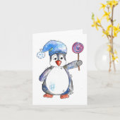 Niedlicher Whimsikaler Pinguin mit Lollipop Karte (Gelbe Blume)