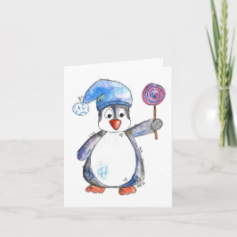 Niedlicher Whimsikaler Pinguin mit Lollipop Karte