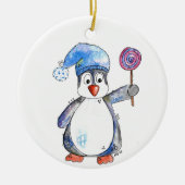 Niedlicher Whimsikaler Pinguin mit Lollipop Keramik Ornament (Vorne)