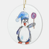 Niedlicher Whimsikaler Pinguin mit Lollipop Keramik Ornament (Links)